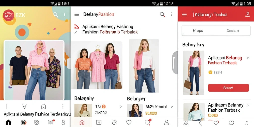 Antarmuka aplikasi 8ZK yang menarik untuk berbelanja fashion.